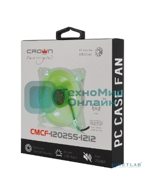Вентилятор для корпуса Crown CMCF-12025S-1212 прозрачный/зеленый, 120 мм, 1650 об/мин, 28 дБ, 3 pin