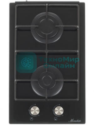 Газовая варочная панель Monsher MGG 33 NoirR, газ, High-Tech, 30 см, автоматический электроподжиг, газ-контроль, форсунки под сжиженый газ, SABAF конфорки, чугунные решетки, черный