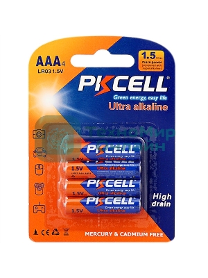 Щелочной/алкалиновый элемент питания PKCELL LR03-4B тип - AAА 4 шт в блистере