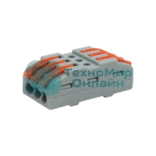 Клемма соединительная Rexant многоразовая проходная 3 полюса (0,08-4 мм²), серая (30 шт./уп.)