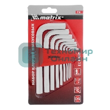 Набор ключей имбусовых Matrix HEX, 2–12 мм, CrV, 9 шт., короткие, сатин.