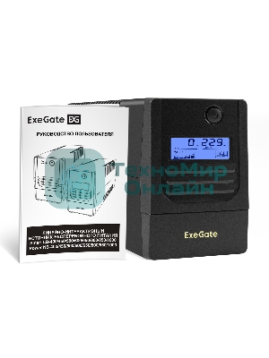 ИБП ExeGate Smart LB-600.LCD.AVR.2SH (600VA/360W, LCD, AVR, 2*Schuko, батарея 12V 7.2Ah, Black)