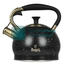 Чайник RASHEL М-7903 3 л, нерж. сталь, со свистком, черный