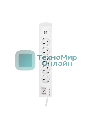 Сетевой фильтр 5 гнезд, 3м, 3х1,5мм², с автовыкл, 2 USB, белый Kranz