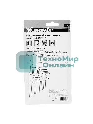 Набор ключей имбусовых Matrix HEX, 2–12 мм, CrV, 9 шт., короткие, сатин.