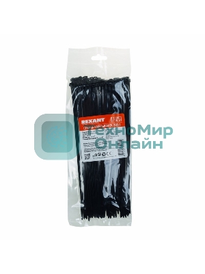 Хомут-стяжка кабельная нейлоновая Rexant 250x3,6 мм, черная, упаковка 100 шт.
