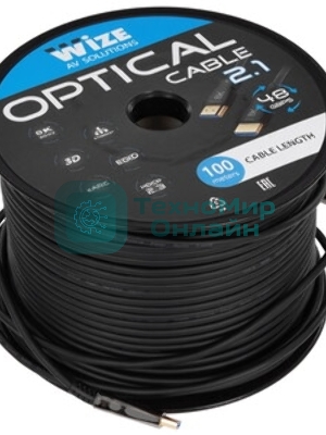 Кабель HDMI Wize AOC-8K-HM-HM-100M оптический,100 м, 8K/60HZ 4:4:4, v.2.1, ARC, 19M/19M, HDCP 2.2, Ethernet, черный, коробка