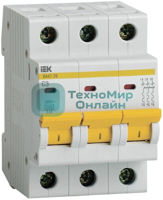 Выключатель автоматический модульный 3п C 3А 4.5кА ВА47-29 IEK MVA20-3-003-C