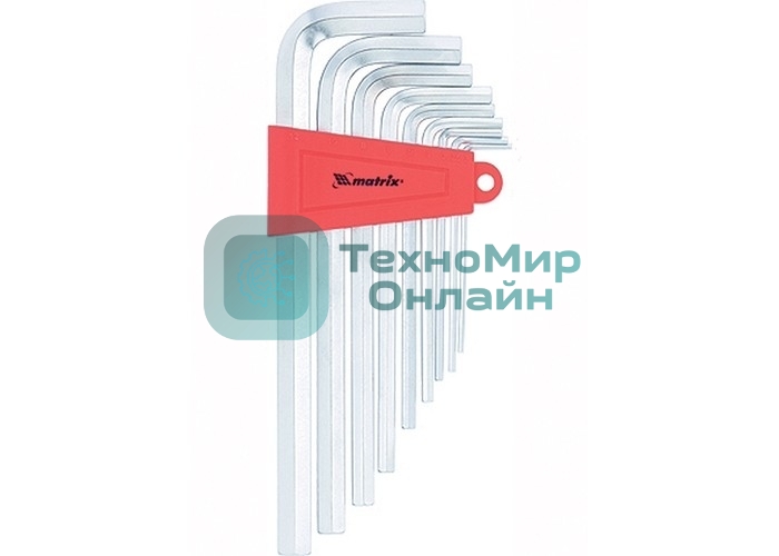 Набор ключей имбусовых Matrix HEX, 2–12 мм, CrV, 9 шт., удлиненные, сатин.