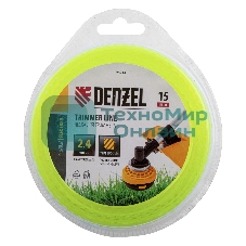 Леска для триммера зубчатый квадрат, 2,4мм х 15м, блистер FLEX CORD Denzel