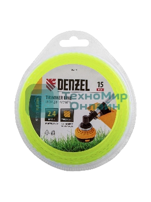 Леска для триммера зубчатый квадрат, 2,4мм х 15м, блистер FLEX CORD Denzel