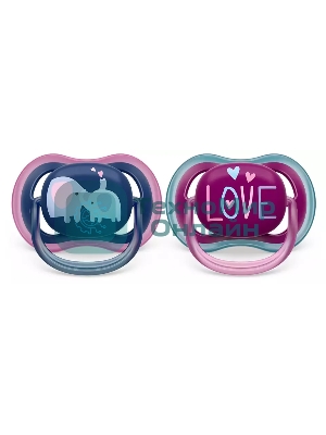 Пустышка Philips ultra air, слоники/LOVE, 18+ мес., 2 шт.