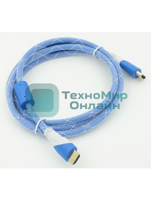 Кабель HDMI Ver.1.4 синий/белый jack HDMI19 (m)/HDMI19 (m) 1.8м феррит.кольца позолоченные контакты