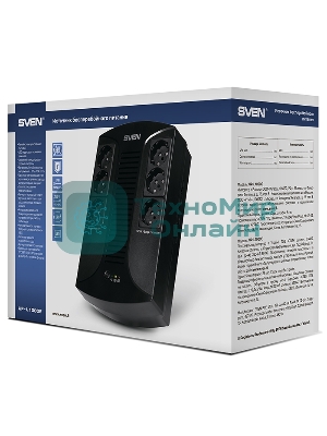 Источник бесперебойного питания SVEN UP-L1000E 1000VA/500W (6 розеток: 3х UPS/сетевой фильтр+3 x сетевой фильтр)