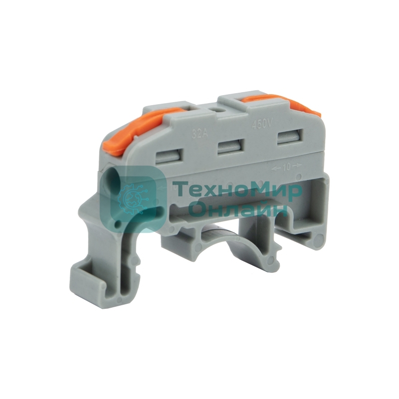 Клемма соединительная Rexant многоразовая проходная 1 полюс с креплением на DIN-рейку (0,08-4 мм²), серая (25 шт./уп.)