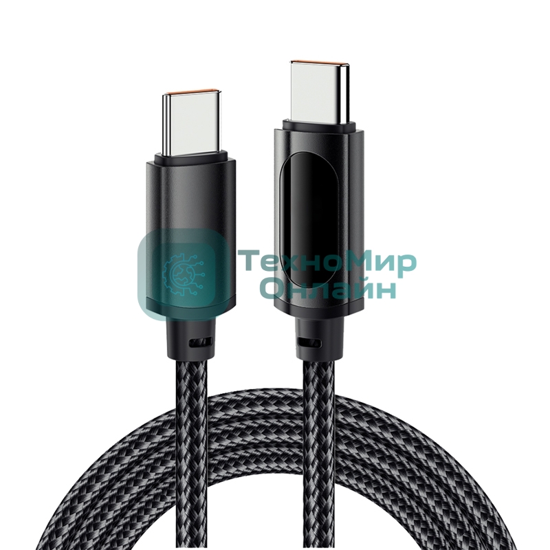 Кабель Rexant Type-C – Type-С, 5A, 100Вт, 1м, в черной нейлоновой оплетке, с LED дисплеем