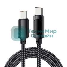 Кабель Rexant Type-C – Type-С, 5A, 100Вт, 1м, в черной нейлоновой оплетке, с LED дисплеем