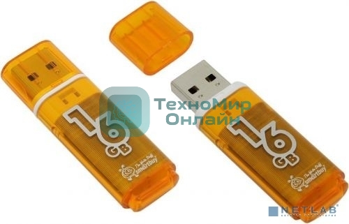 Флешка USB Smartbuy Glossy series Orange (SB16GBGS-OR), 16Gb, USB 2.0, R/W 25/15, оранжевый