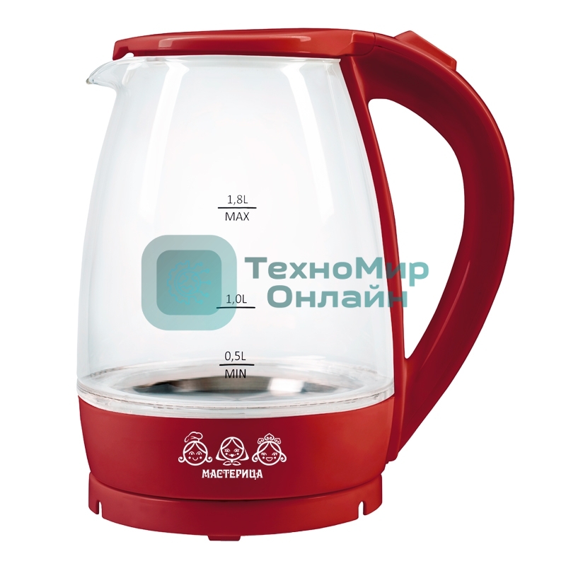 Чайник электрический Мастерица ЕК-1801G, рубин, 1.8 л, стекло, 1850 Вт