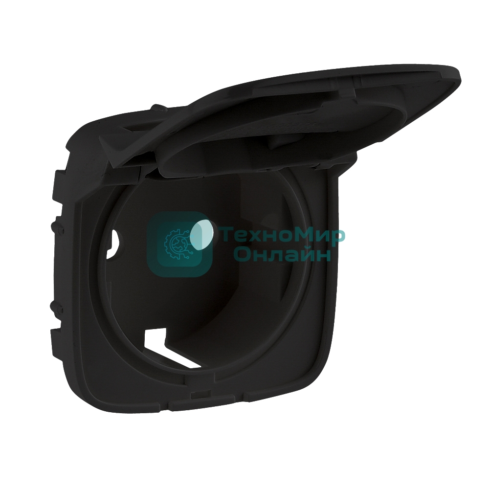 Лицевая панель розетки 2К+З с крышкой.Антрацит