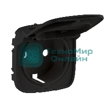 Лицевая панель розетки 2К+З с крышкой.Антрацит