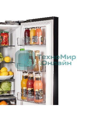 Холодильник Maunfeld MFF183NFSBE черная нержавеющая сталь трехкамерный 270/135л морозилка снизу, NoFrost, Side by Side