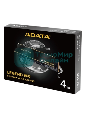 Накопитель SSD ADATA LEGEND 960, 4Tb, PCIe 4.0 x4, M.2 2280, NVMe, R/W 7400/6800, с радиатором