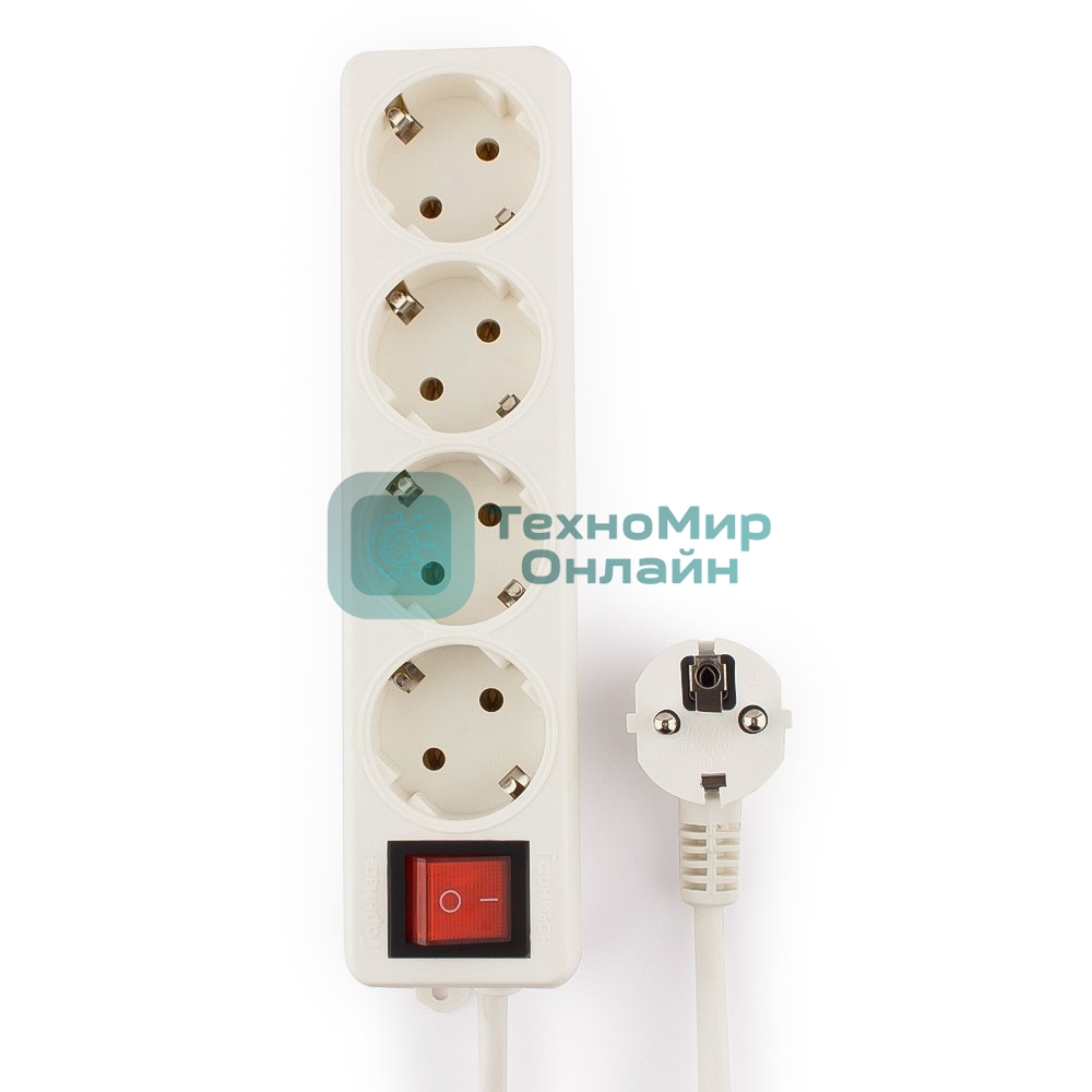 Сетевой фильтр Гарнизон ELB-G4-W-2, 4 евророзетки с выключателем и заземлением, допустимый ток 16А, длина 2 м.