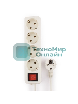 Сетевой фильтр Гарнизон ELB-G4-W-2, 4 евророзетки с выключателем и заземлением, допустимый ток 16А, длина 2 м.