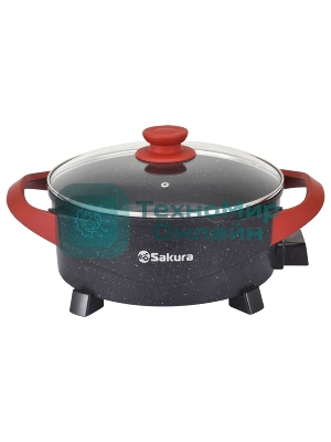 Электросковорода Sakura SA-7715BR Master Chef 1800-2000Вт 30х10 см кругл черный/красный