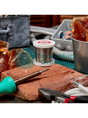 Припой Rexant ПОСу 95-5, 100г, Ø2мм, (олово 95%, сурьма 5%), бессвинцовый, ГОСТ 21931-76, катушка