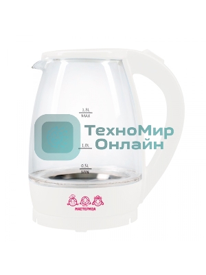 Чайник электрический Мастерица ЕК-1801G, снег, 1.8 л, стекло, 1850 Вт