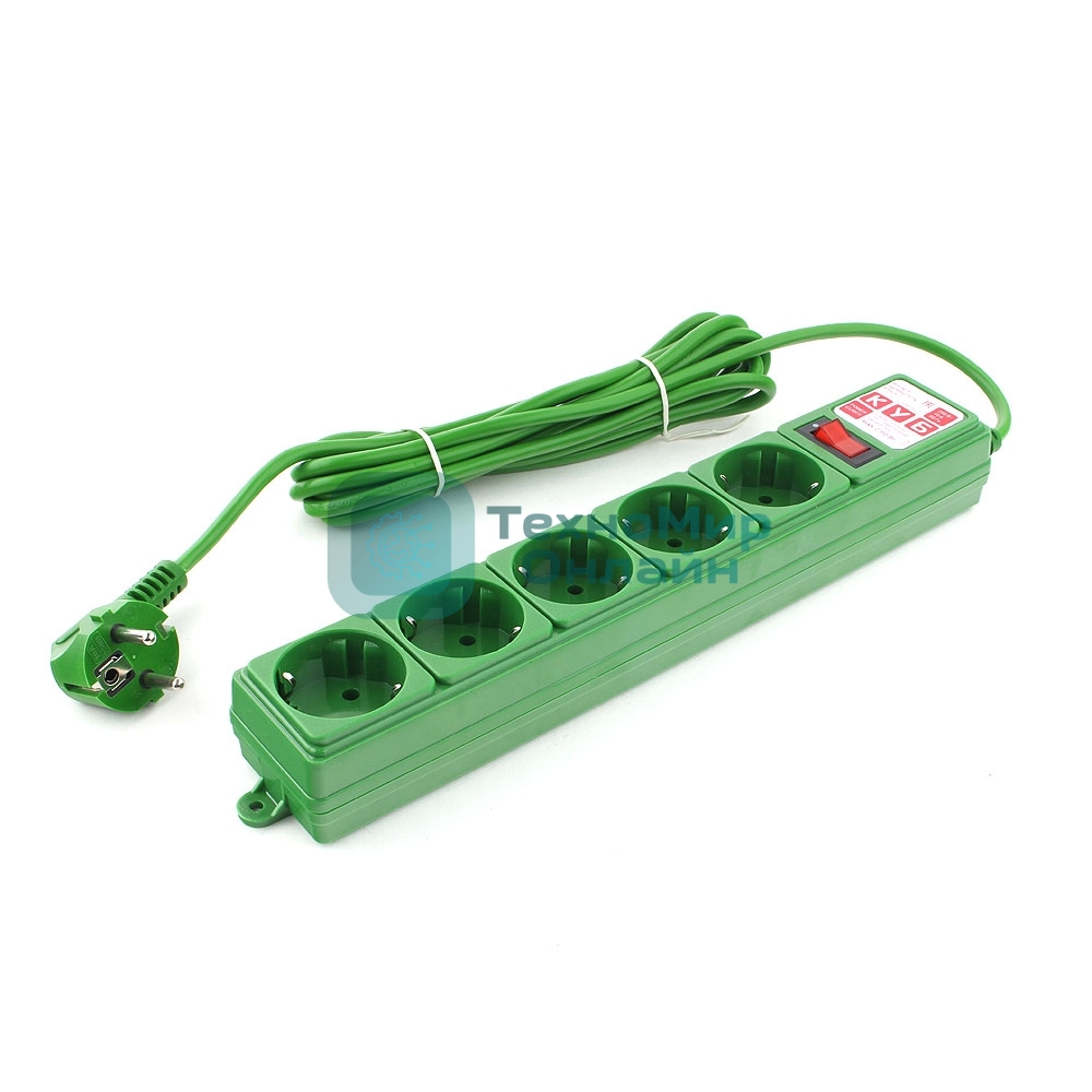 Фильтр-удл. Power Cube PC 3м 5р, зел. 10А/2,2кВт