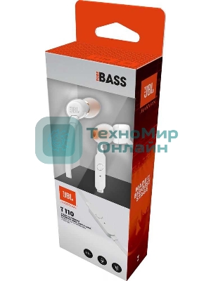 Проводные наушники JBL Tune 110 белый, внутриканальные, Jack 3.5 мм