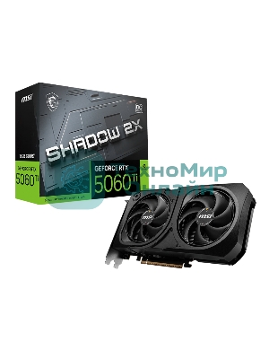 Видеокарта MSI RTX 5060 Ti 16G SHADOW 2X OC PLUS, NVIDIA RTX 5060 Ti, 16 ГБ GDDR7, 128 бит, PCI-e 5.0, 1xHDMI, 3xDP, 2617 МГц