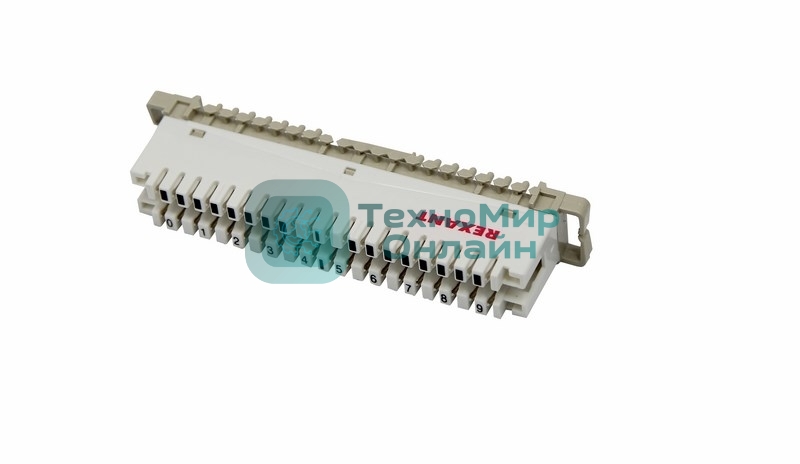 Плинт Rexant на 10 пар размыкаемый, маркировка 0-9 (монтаж на рейку)