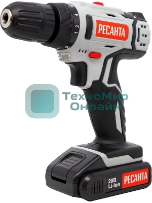Дрель-шуруповерт Ресанта ДА-20-2ЛК, 20 В, 2 Ач, 55 Нм, щеточный