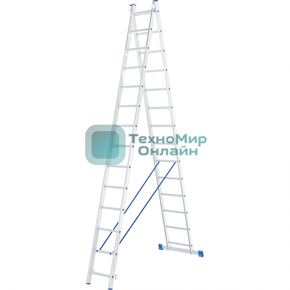 Лестница Сибртех 2 х 14 ступеней, алюминиевая, двухсекционная