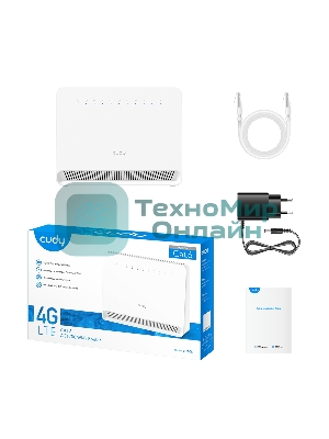 Маршрутизатор AC1200 Wi-Fi 4G LTE Cat 6 Gigabit Router, 4 10/100/1000M RJ45 Ports, Nano SIM Slot, Quectel module inside,build-in 4G LTE modem, 300Mbps at 2.4GHz + 867Mbps at 5GHz, Internal Antennas, PPTP/L2TP/OpenVPN/WireGuard VPN, DNS over Cloudflare/Google/Quad9, DDNS, SMS, Band locking, TR069, TR111, Cudy Mesh Support