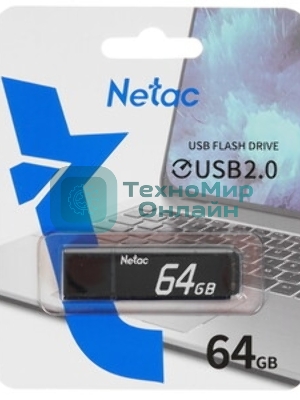 Флешка USB Netac U351 (NT03U351N-064G-20BK), 64Gb, USB 2.0, R/W 25/10, черный