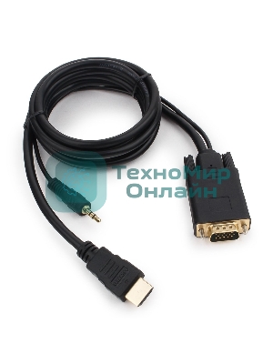 Кабель HDMI->VGA Cablexpert A-HDMI-VGA-03-6, 19M/15M + 3.5Jack, медь, позол.разъемы, 1.8м, черный, пакет