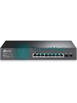 Коммутатор TP-Link JetStream 10-Port Gigabit Smart Switch with 8-Port PoE+, 8× Gigabit PoE+ Ports, 2× Gigabit SFP Slots, 802.3at/af, 150 W PoE Power, 1U 13-inch Rack-mountable Steel CaseIntegration with Omada SDN Controller, 802.1Q VLAN, STP/RSTP/MSTP, IGMP Snoopi