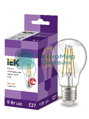 Лампа cветодиодная LED A60 IEK LLF-A60-9-230-30-E27-CL шар прозр. 9Вт 230В 3000К E27 серия 360°