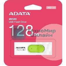 Флешка USB ADATA UV320 (AUV320-128G-RWHGN), 128Gb, USB 3.2 Gen1, R/W 100/30, белый/зеленый
