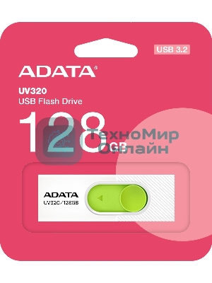 Флешка USB ADATA UV320 (AUV320-128G-RWHGN), 128Gb, USB 3.2 Gen1, R/W 100/30, белый/зеленый