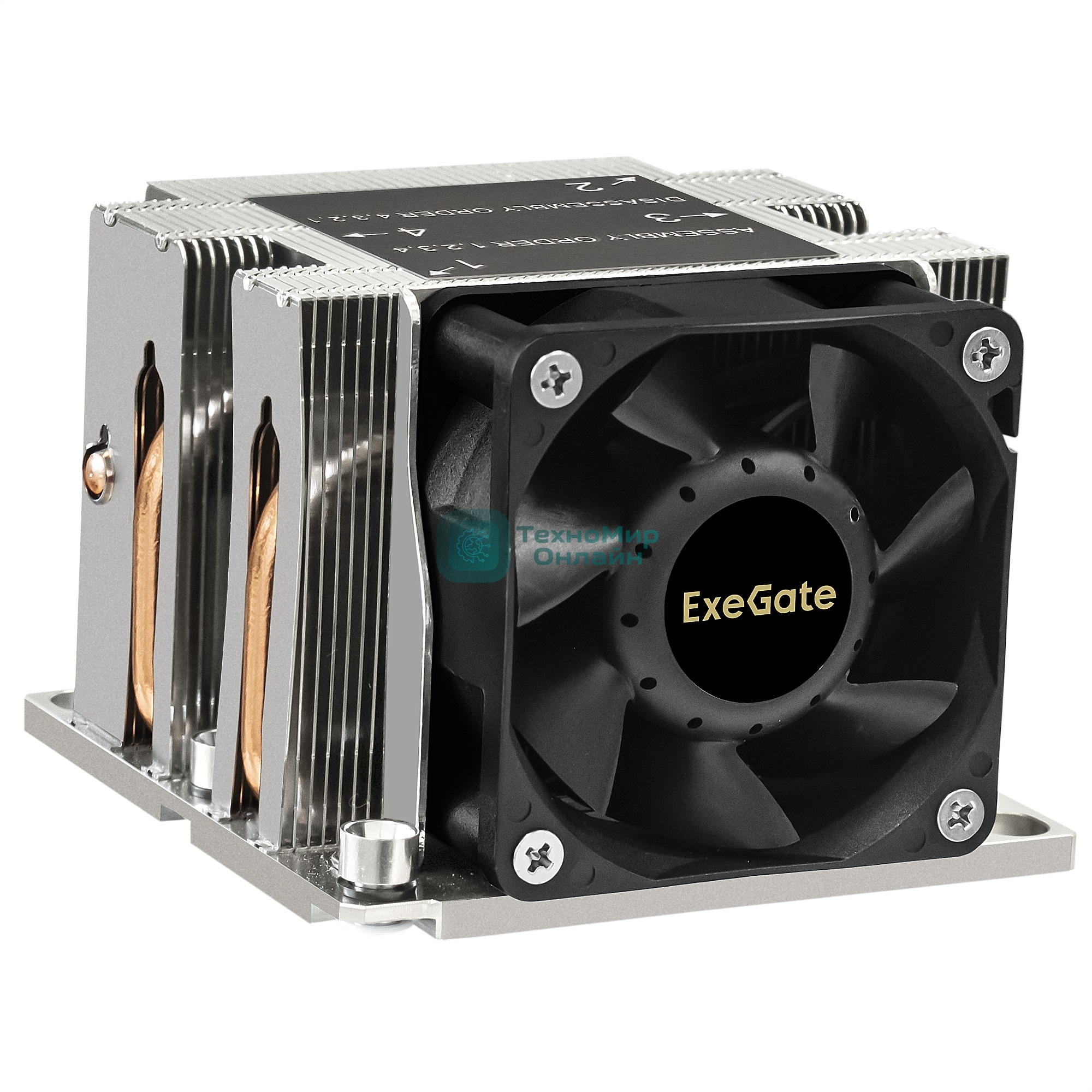 Кулер для процессора ExeGate ESNK-P0068AP4.PWM.2U.3647.Cu серебристый/черный, 60 мм, алюминий/медь, 6800 об/мин, 52 дБ, 4 pin, 205 Вт, 64.5 мм
