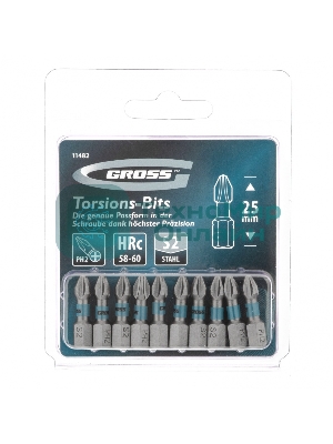 Набор бит торсионных Gross PH2x25 мм, для ударных шуруповертов, 10 шт.