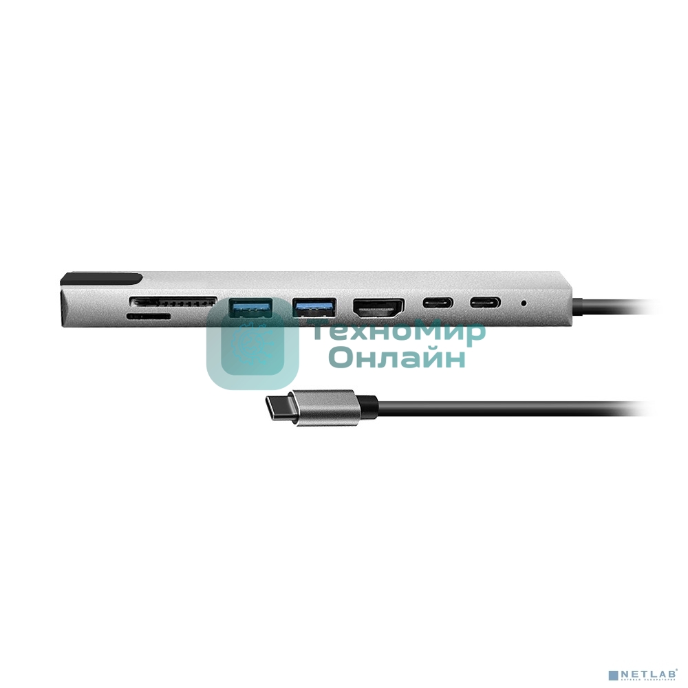 Мульти переходник Bion USB Type-C - 2*USB Type-C/2*USB-A 3.0/HDMI/SD/TF/RJ-45 100мб/с, 100W, длина кабеля 20см BXP-A-USBC-MULTI-01