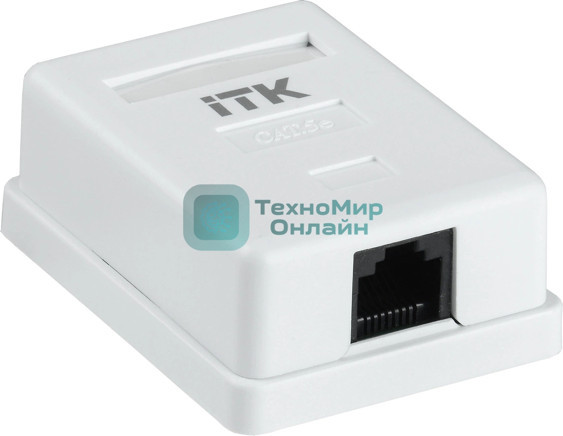 Розетка компьютерная ITK (CS2-1C5EF-12-G) настенная 49.2x62.5x25.2мм крышка RJ45 пластик белый