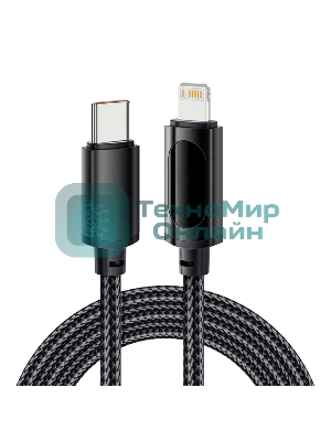 Кабель Rexant Type-C – Lightning для Apple, 3А, 1м, в черной нейлоновой оплетке, с LED-дисплеем